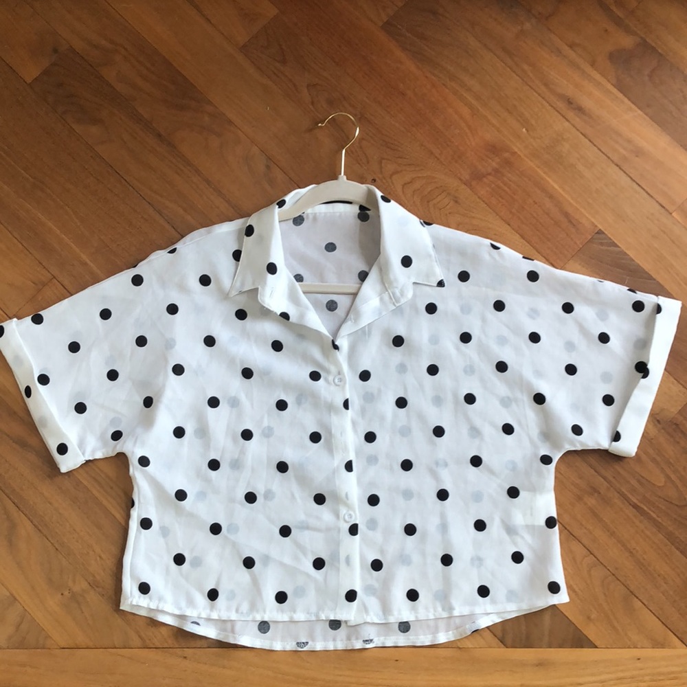 Shein White Black Polka Dot Top